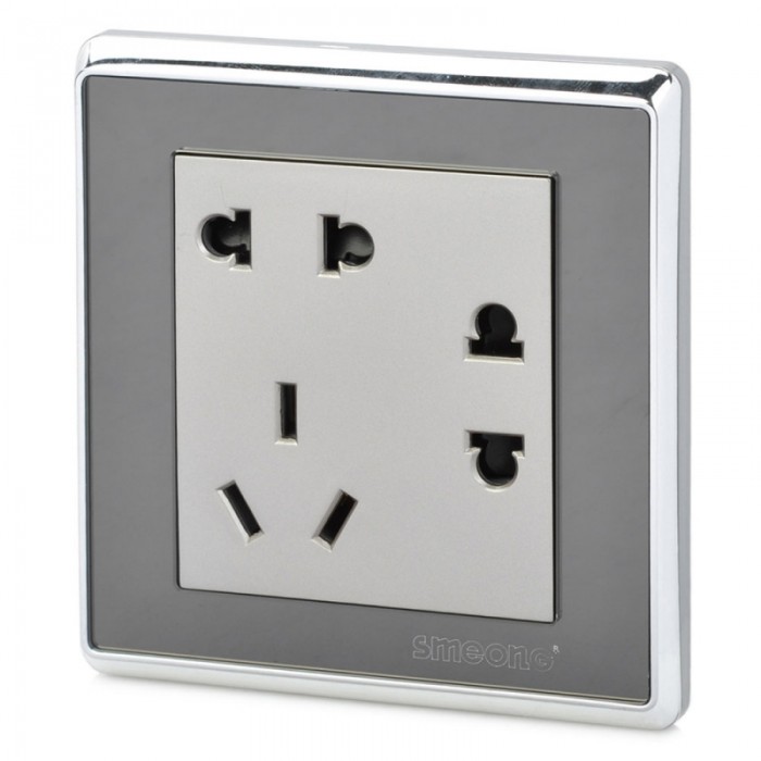 SMEONG 3-Power Mirror Panel Wall Mount Socket Outlet with Screws Silver (AC 250V)