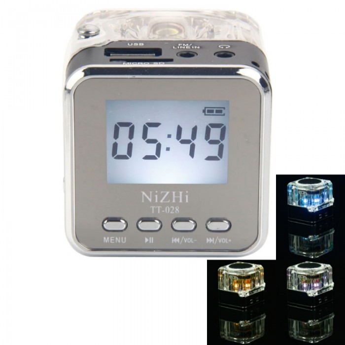 TT-028 Mini Multimedia Speaker LCD MP3 FM Radio for Micro SD MP3 USB Black