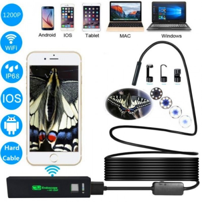 1200P 8mm Waterproof IP68 WiFi Endoscope Camera for PC Android iOS 2M